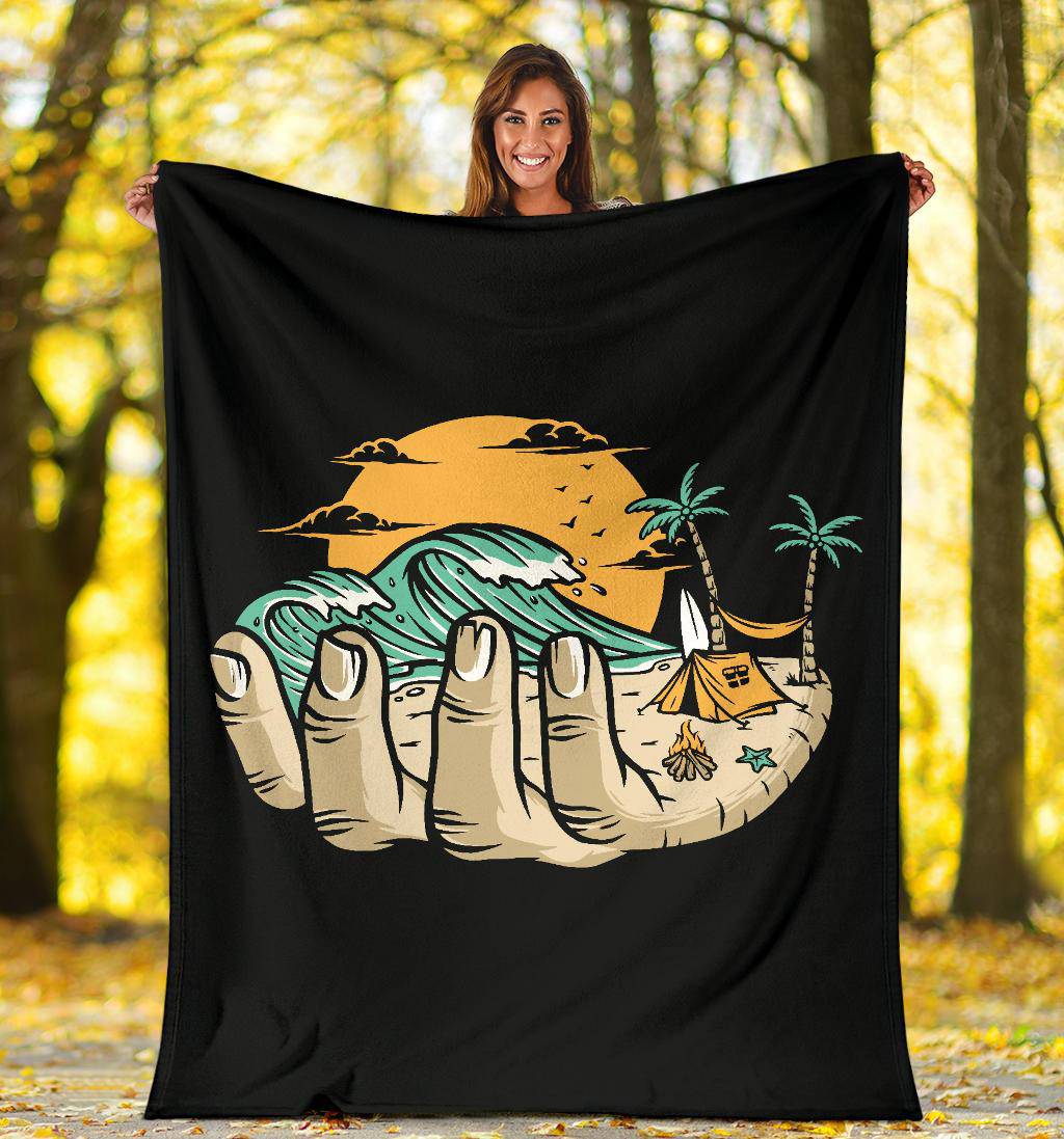 Premium Blanket Beach In Your Hand Cool Illustration - Top Content | POD Collection | Free Shipping