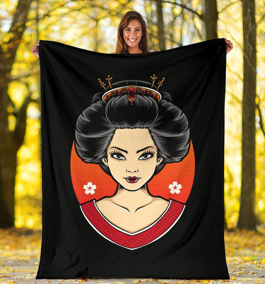 Geisha Portrait Premium Blanket, Japanese Style Art Drawing - Top Content | POD Collection | Free Shipping