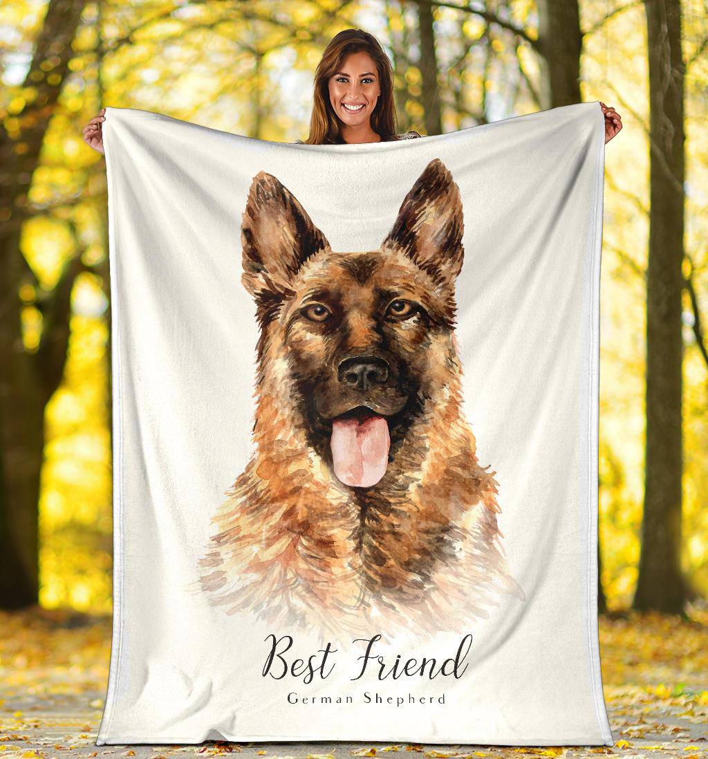 Best Friend German Shepherd Premium Blanket, Watercolor Dog Portrait Drawing - Top Content | POD Collection | Free Shipping