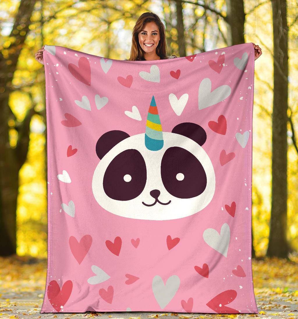 Cute Panda Unicorn Pink Heart Premium Blanket - Top Content | POD Collection | Free Shipping