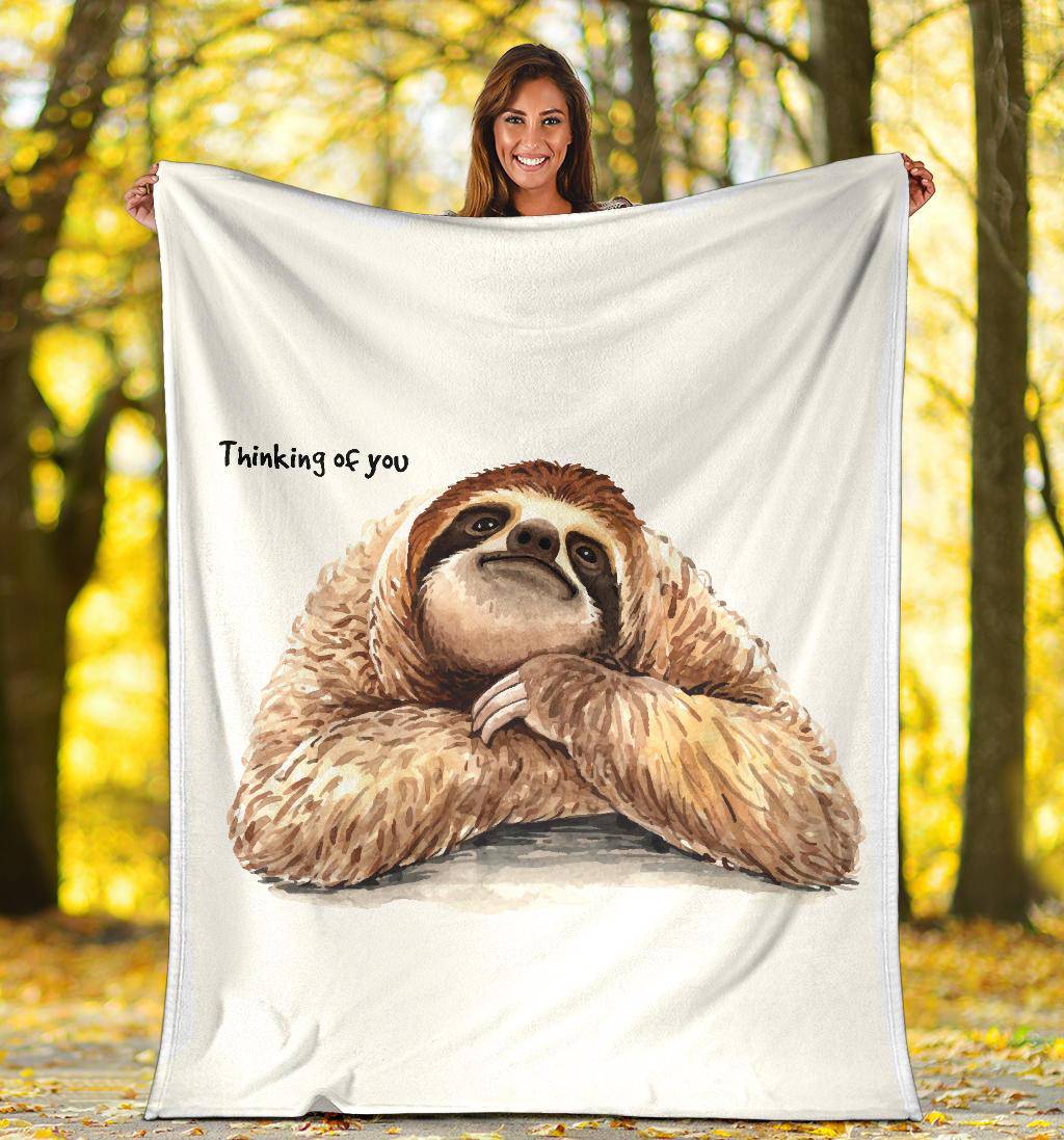 Sloth Hand Drawn Illustration Premium Blanket, Thinking Of You Quote - Top Content | POD Collection | Free Shipping