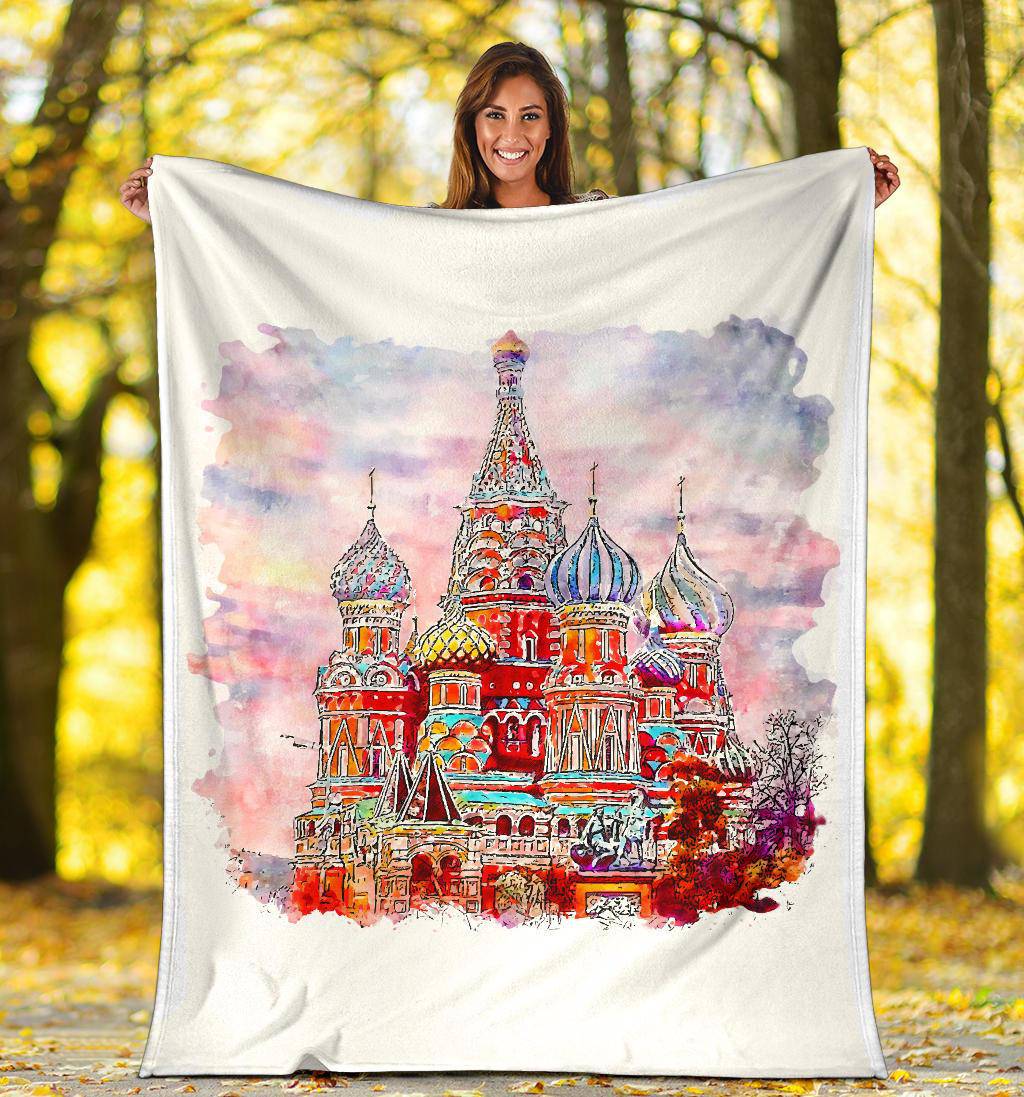 Moscow Red Square Russia Premium Blanket, Watercolour Hand Drawn Sketch Illustration - Top Content | POD Collection | Free Shipping