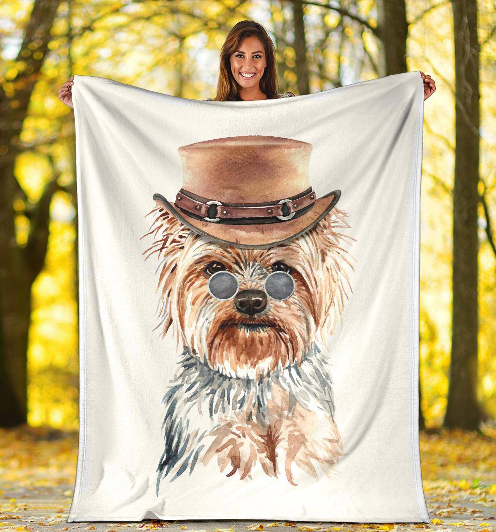 Yorkshire Terrier Watercolour Portrait Premium Blanket, Cute Dog Cartoon - Top Content | POD Collection | Free Shipping