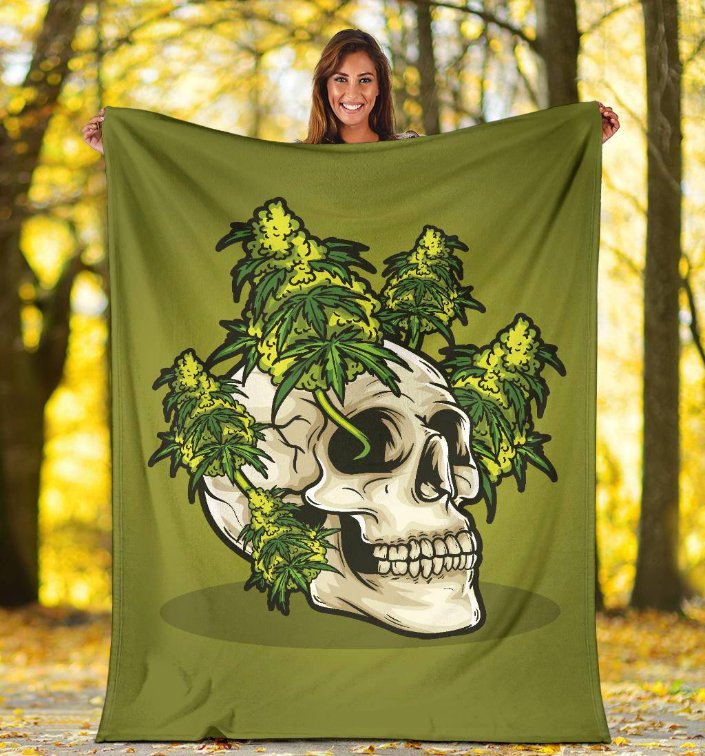 Skull Head Growing Cannabis Weed Plant Premium Blanket - Top Content | POD Collection | Free Shipping