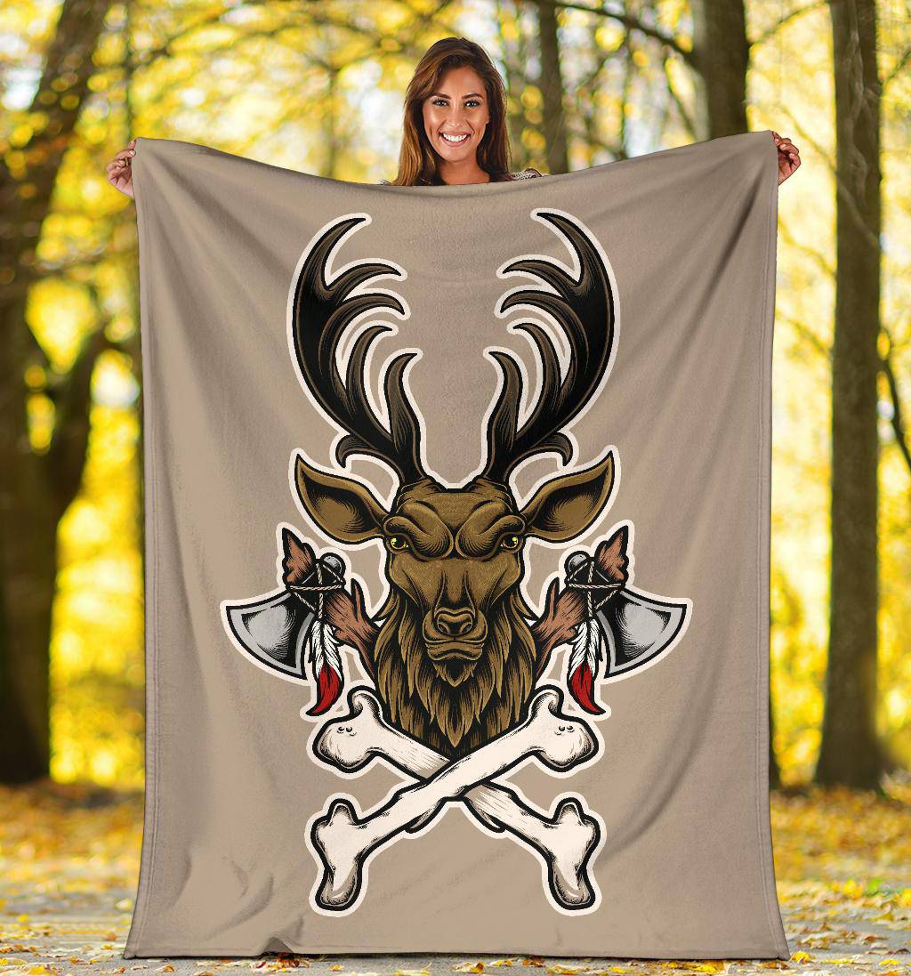 Vintage Deer Bone Axe Cartoon Illustration  Premium Blanket - Top Content | POD Collection | Free Shipping