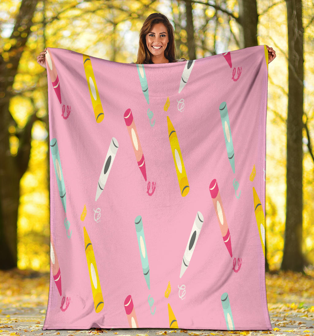 Pink Crayon Fleece Blanket