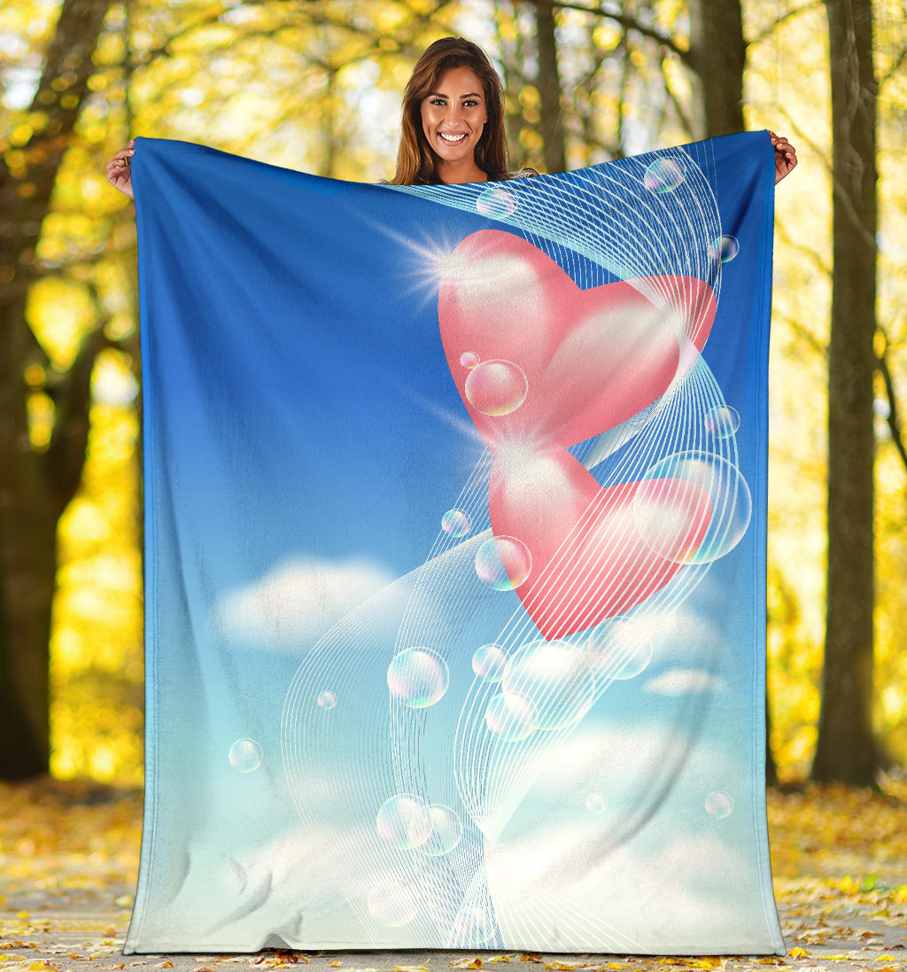 Pink Hearts With Bubbles Sky Blanket