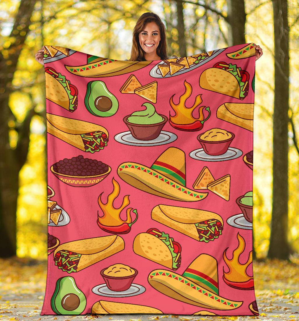 Mexican Food Tacos Hot Chili Sombrero Premium Blanket - Top Content | POD Collection | Free Shipping