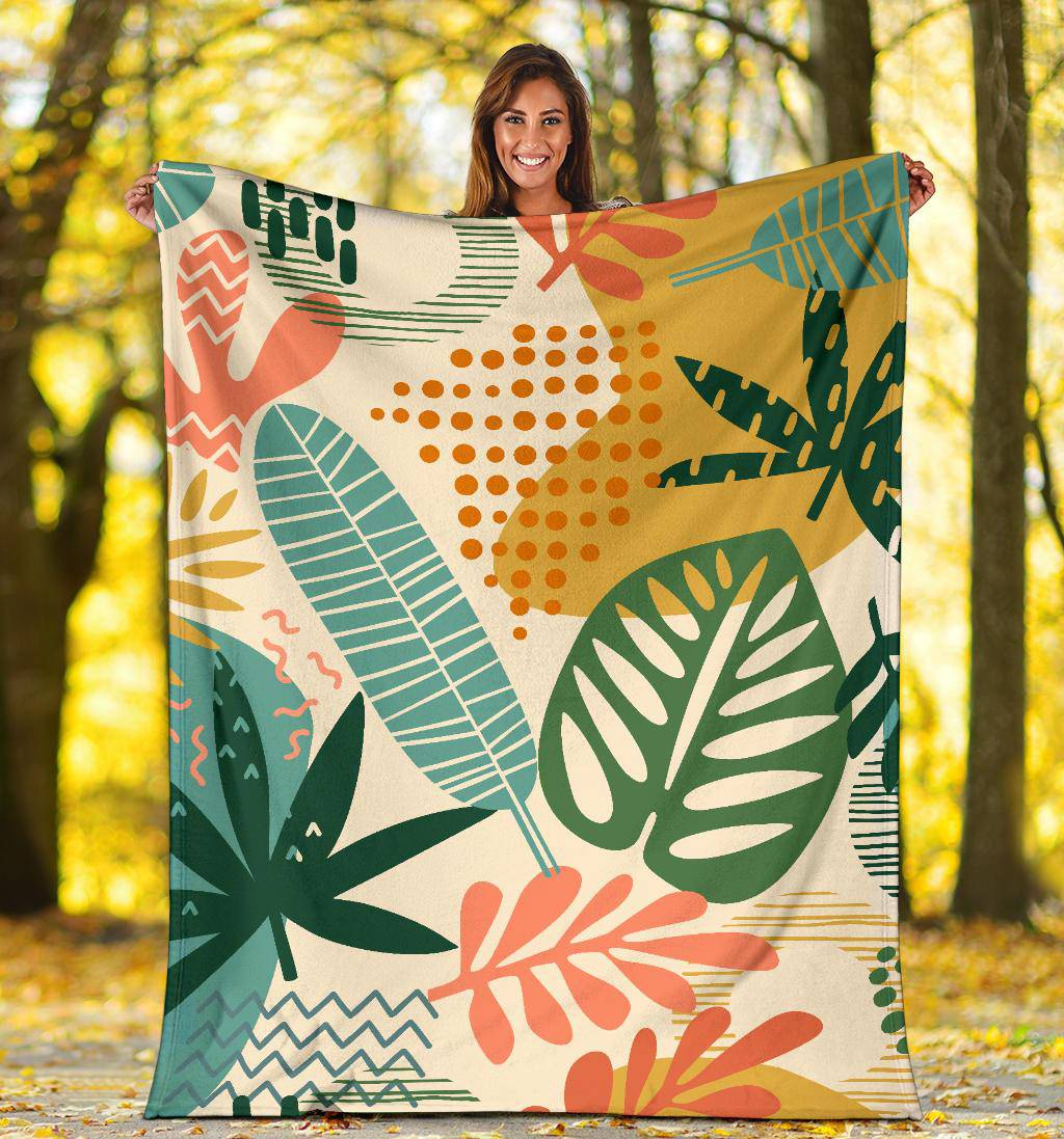 Tropical Leaves Nature Hand Drawn Premium Blanket - Top Content | POD Collection | Free Shipping