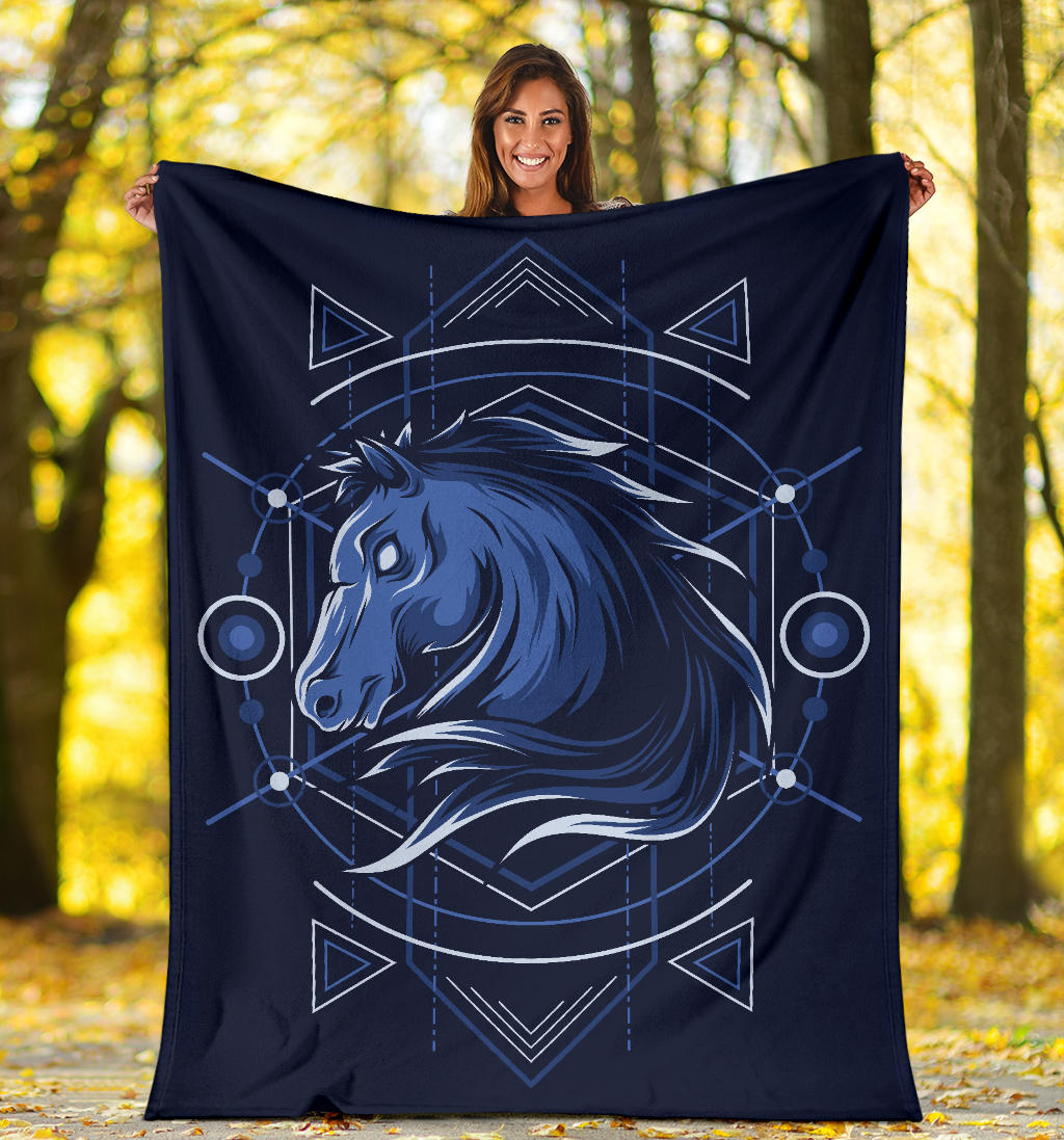 Horse Head Geometry Blue Premium Blanket - Top Content | POD Collection | Free Shipping