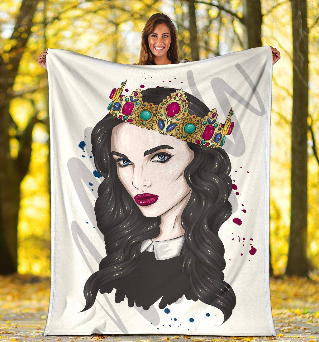 Premium Blanket Portrait Of Beautiful Girl With Crown Drawing - Top Content | POD Collection | Free Shipping