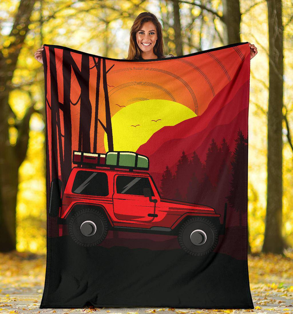 Sunset Adventure Side Hill Cartoon Premium Blanket - Top Content | POD Collection | Free Shipping