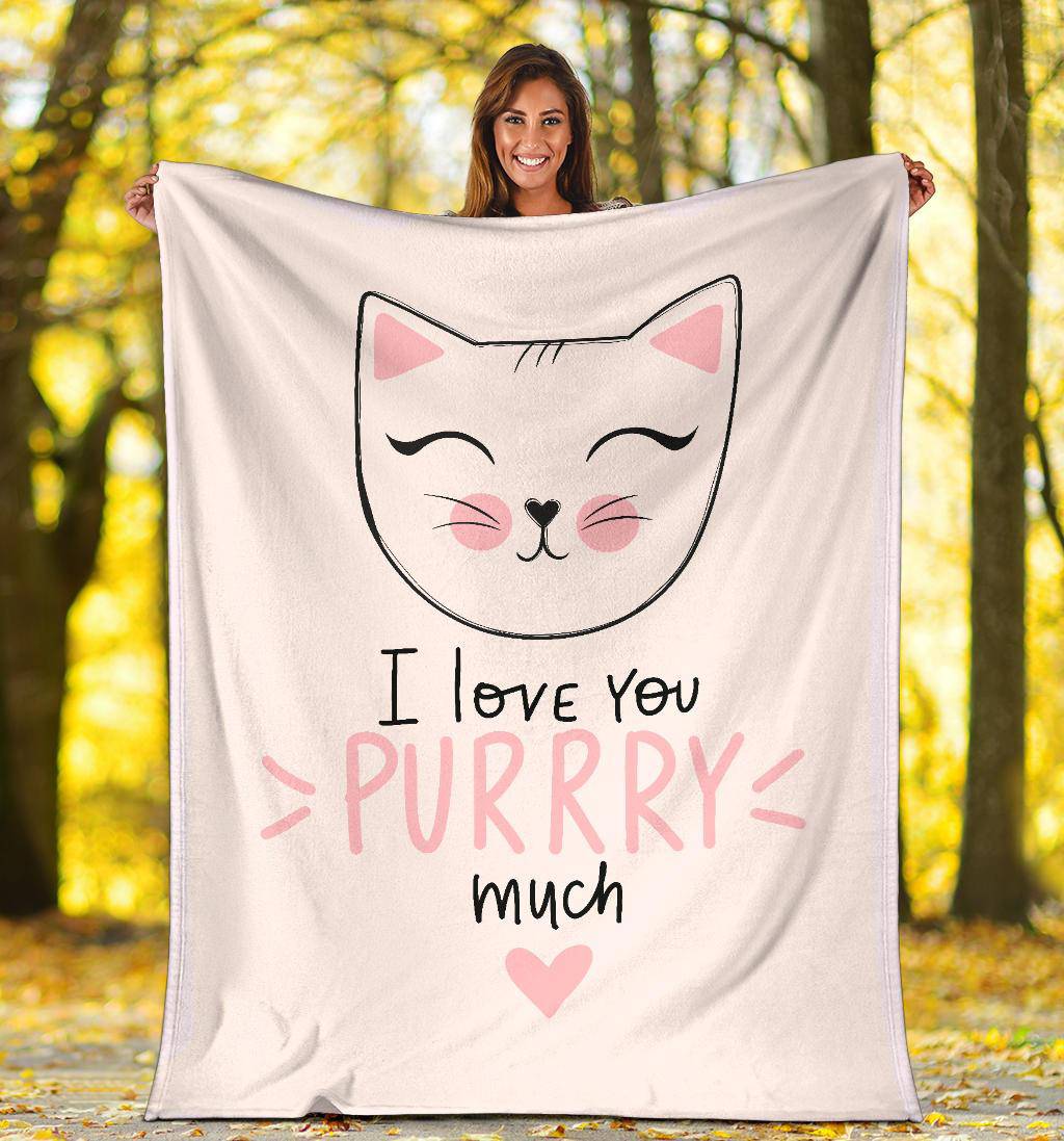 Cute Cat Drawing Illustration Quote Premium Blanket, I Love You Purrry Much - Top Content | POD Collection | Free Shipping