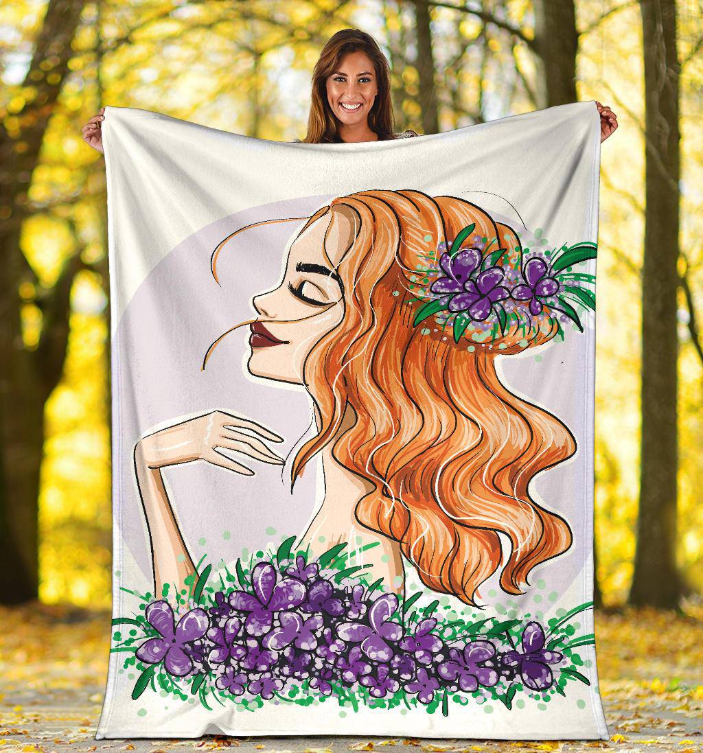 Beautiful Girl with Red Waved Hair and the Flowers in the Head Premium Blanket - Top Content | POD Collection | Free Shipping