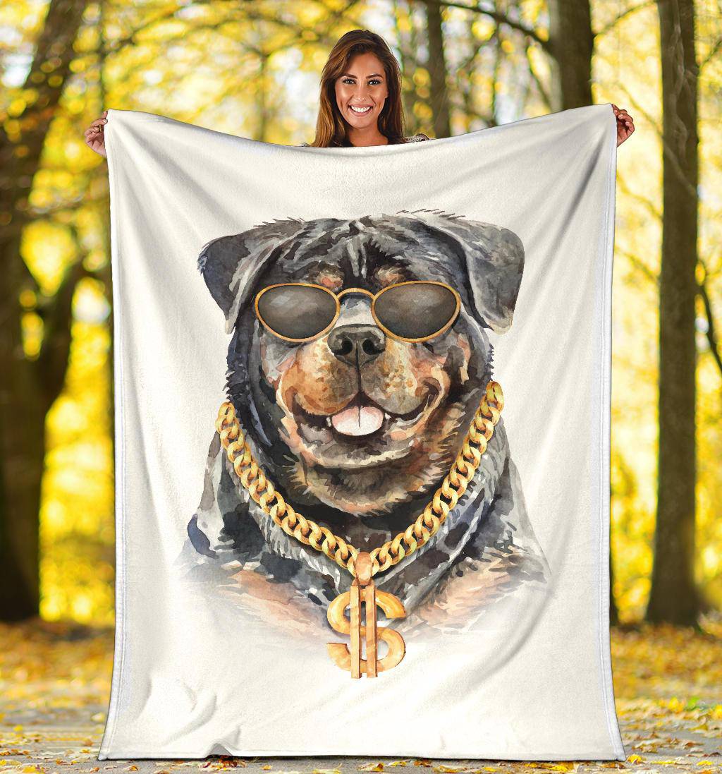 Rottweiler Watercolour Portrait Drawing Premium Blanket, Cool Rich Dog Cartoon - Top Content | POD Collection | Free Shipping