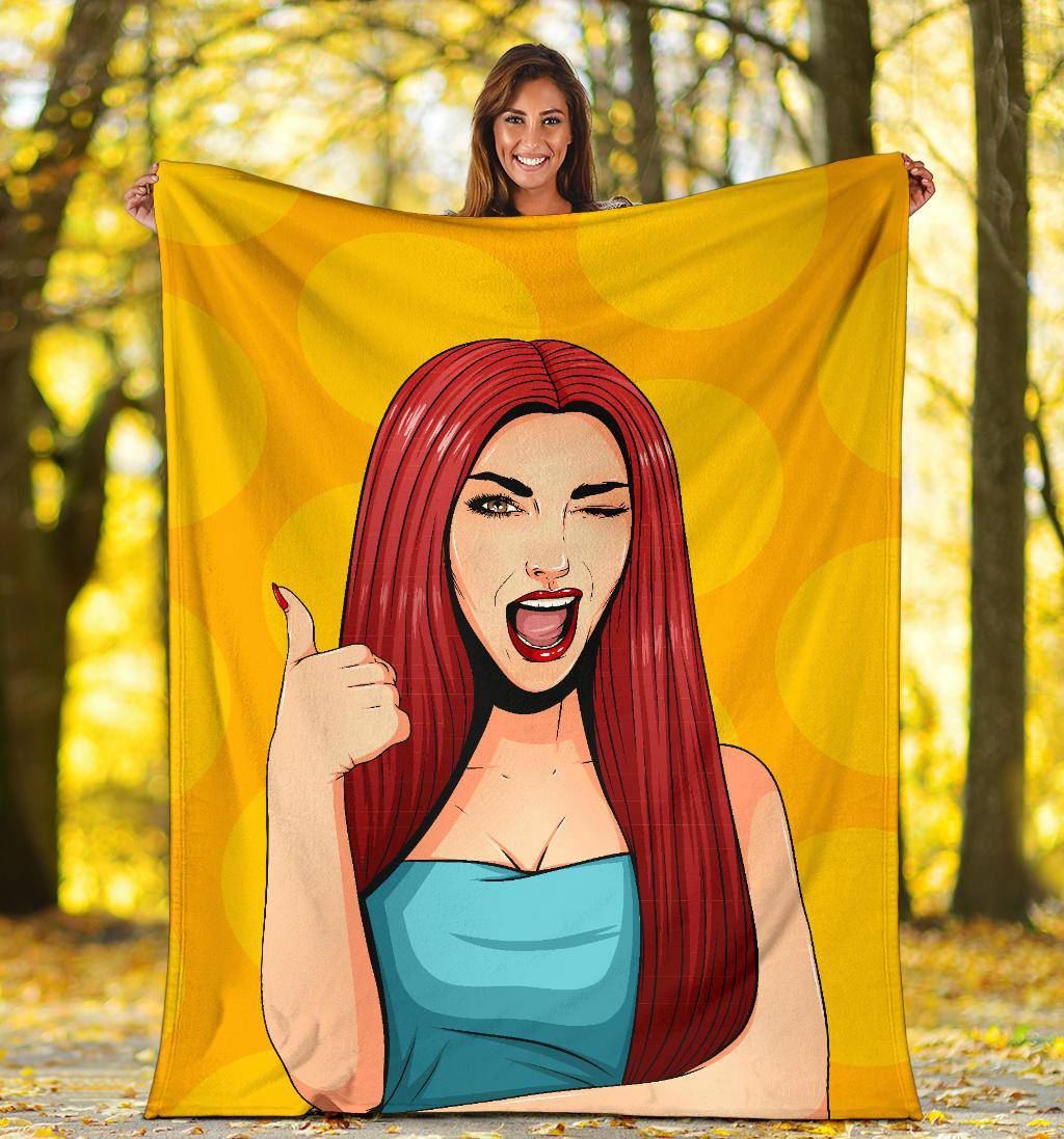 Pop Art Cartoon Sexy Girl Thumbs Up Premium Blanket - Top Content | POD Collection | Free Shipping