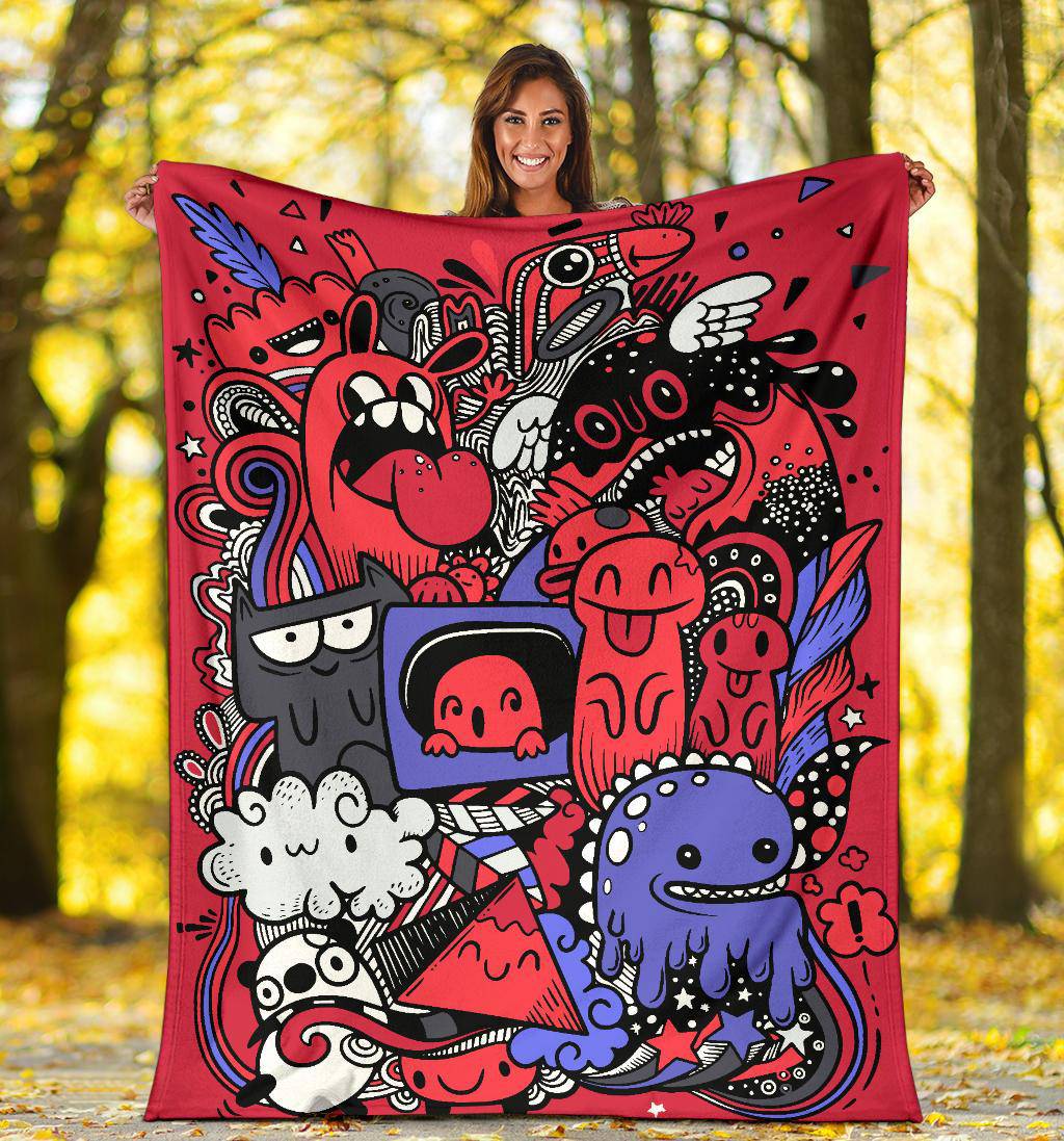 Funny Monster Drawing Cartoon Graffiti Premium Blanket - Top Content | POD Collection | Free Shipping