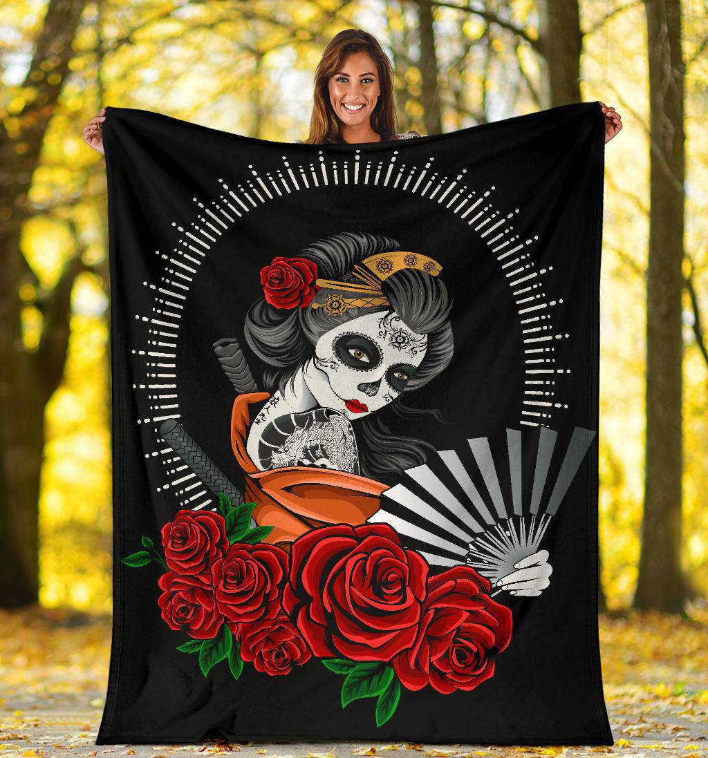 Geisha Rose Flower Beautiful Illustration Premium Blanket - Top Content | POD Collection | Free Shipping