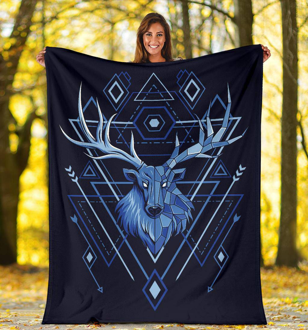 Deer Head Geometry Style Blue Premium Blanket - Top Content | POD Collection | Free Shipping