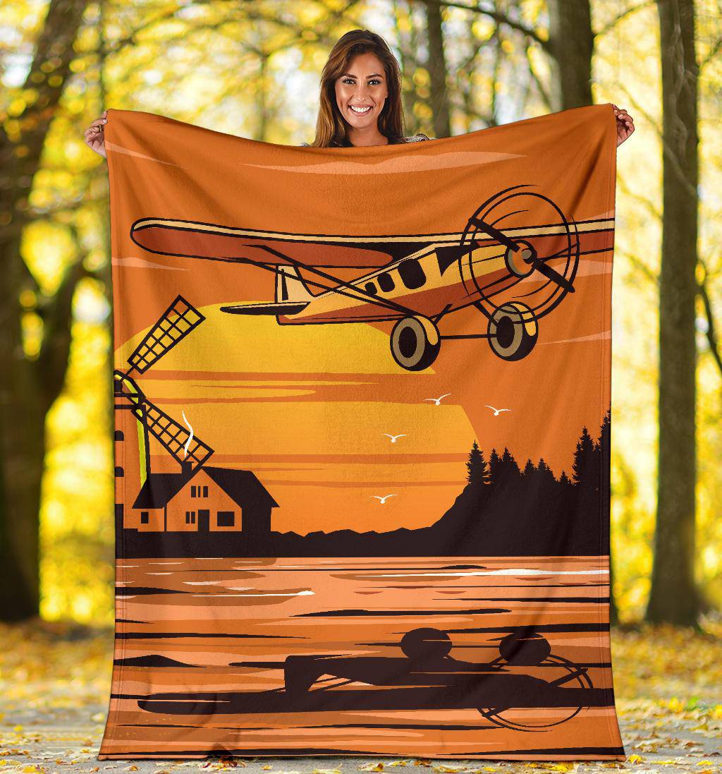 Sunset Plane Cartoon Premium Blanket - Top Content | POD Collection | Free Shipping