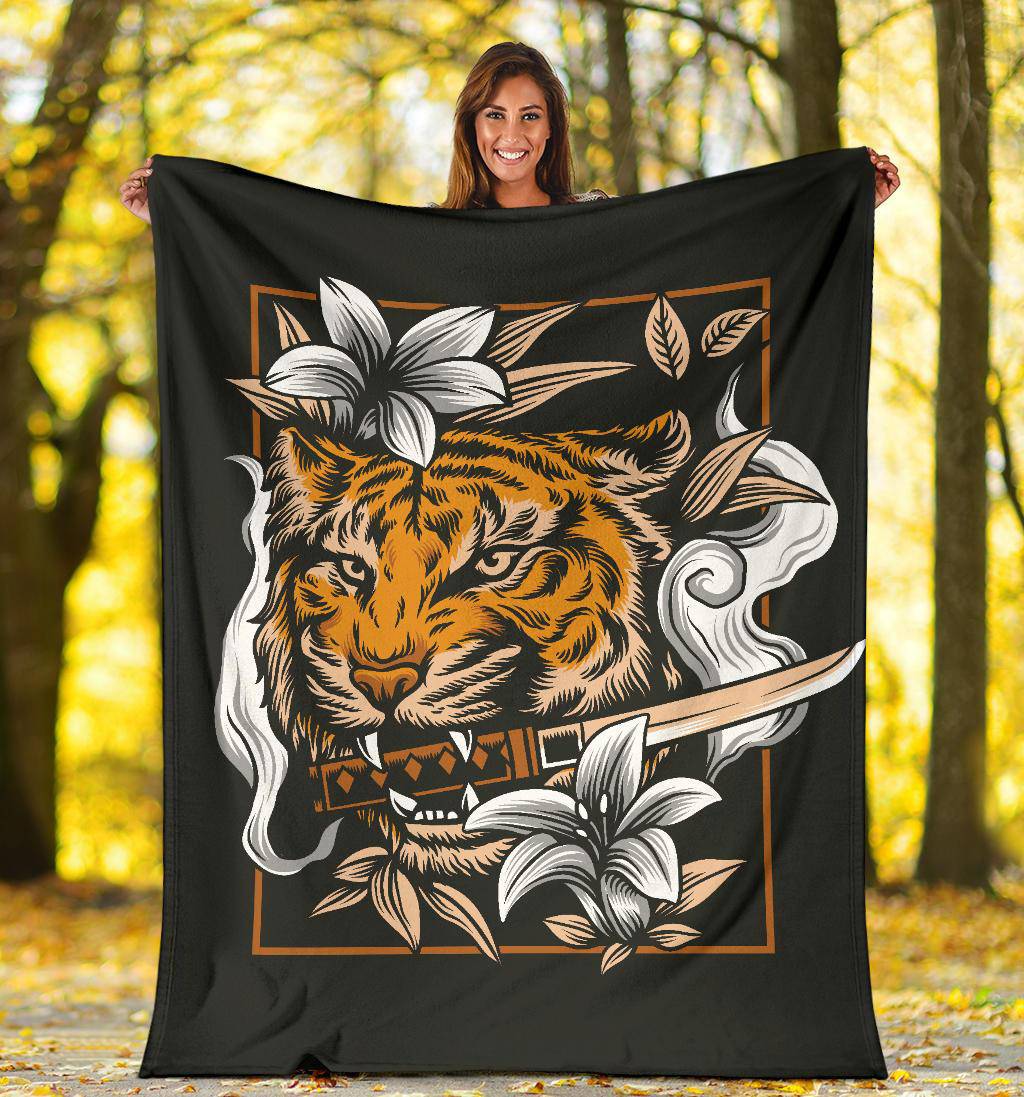 Premium Blanket Japanese Tiger Head With Katana Sword Art - Top Content | POD Collection | Free Shipping