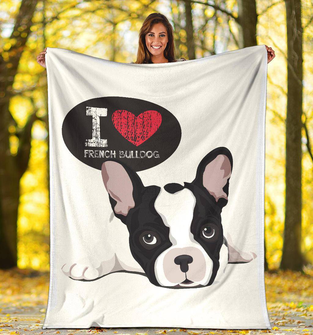 I Love French Bulldog, Cute Dog Cartoon Illustration Premium Blanket - Top Content | POD Collection | Free Shipping