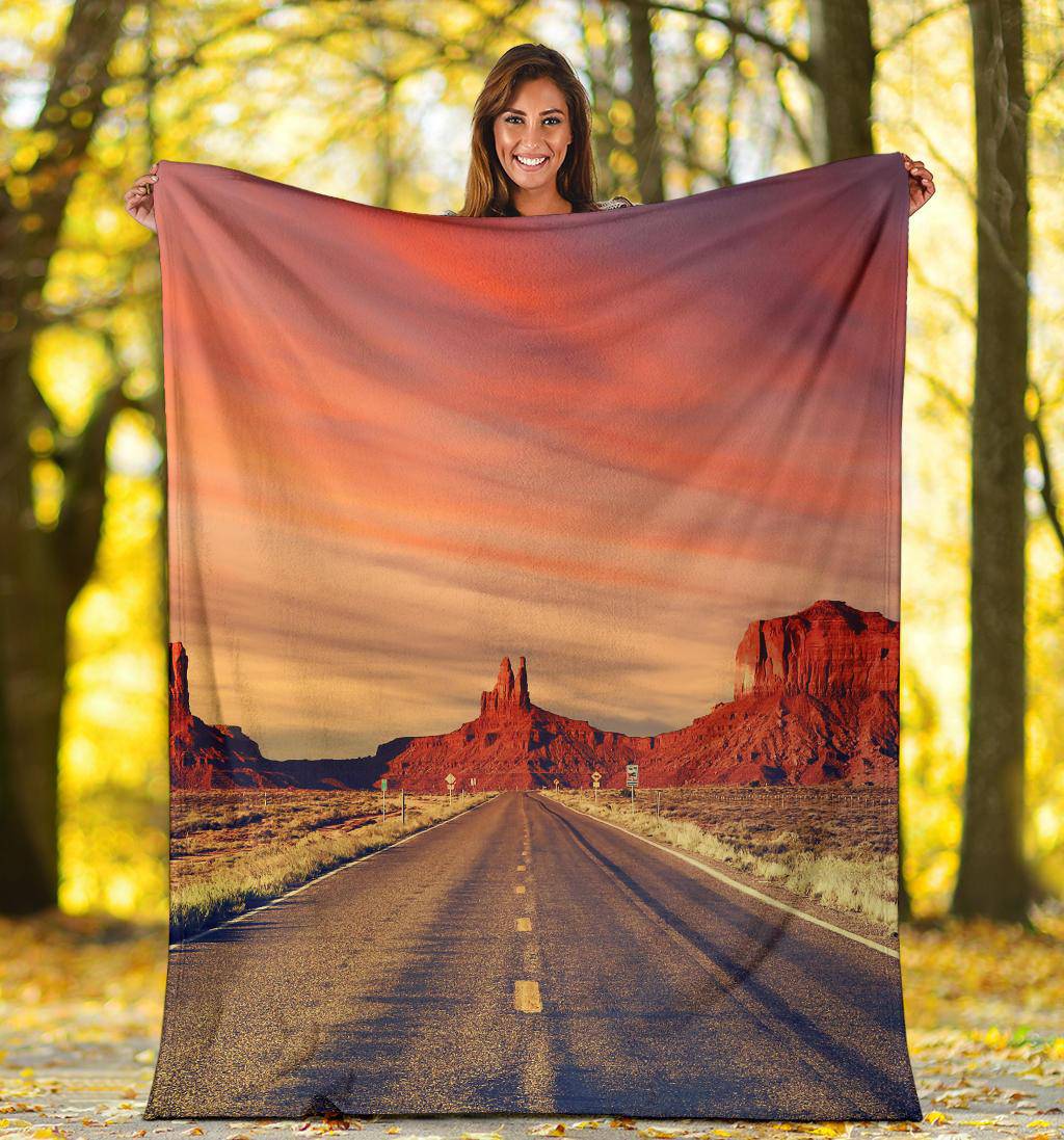 Road Monument Valley Sunset USA Photography Premium Blanket - Top Content | POD Collection | Free Shipping