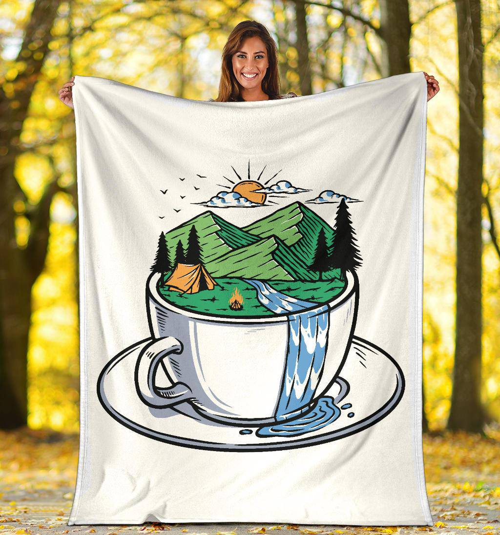 Mountain View In A Cup Premium Blanket, Cool Cartoon Drawing - Top Content | POD Collection | Free Shipping