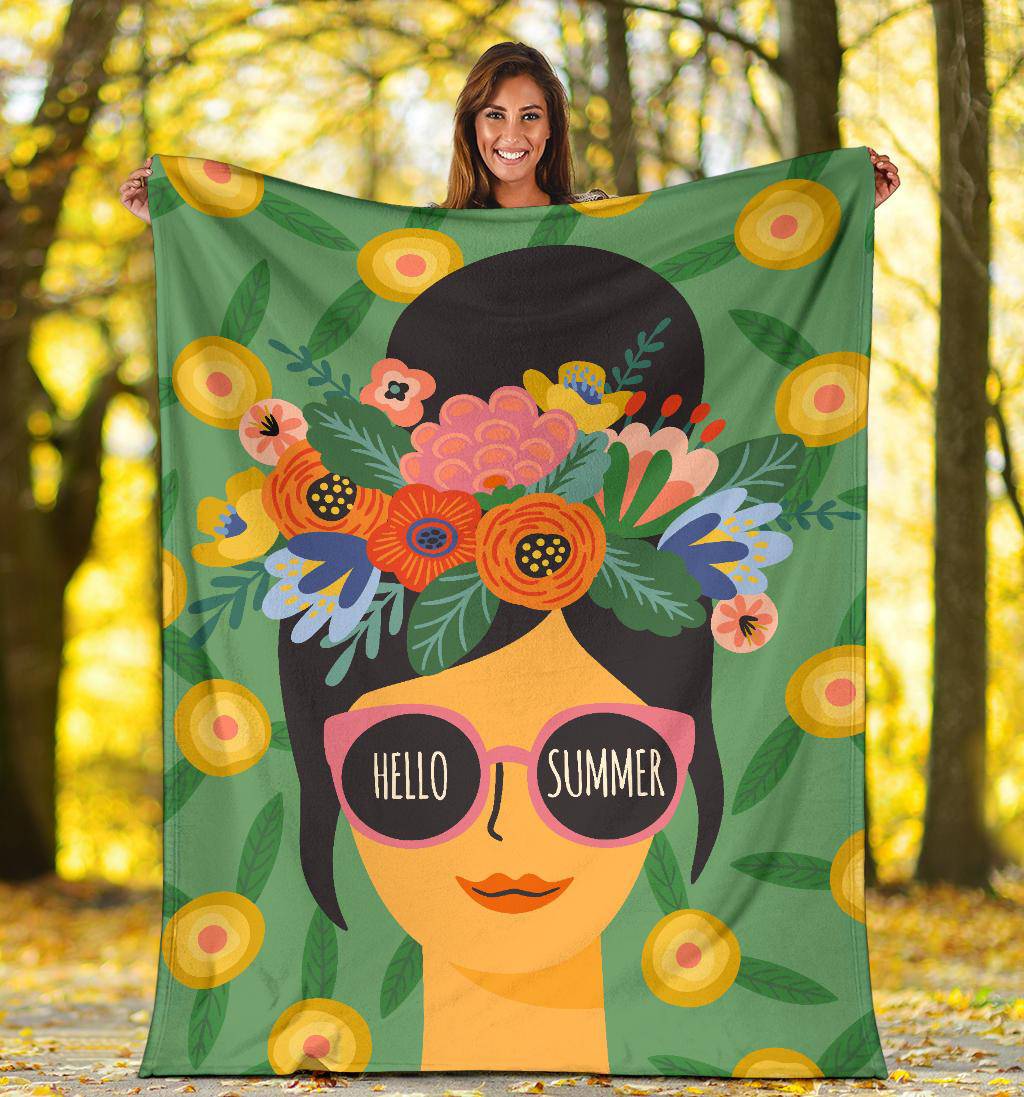 Hello Summer Girl with Flowers Premium Blanket - Top Content | POD Collection | Free Shipping