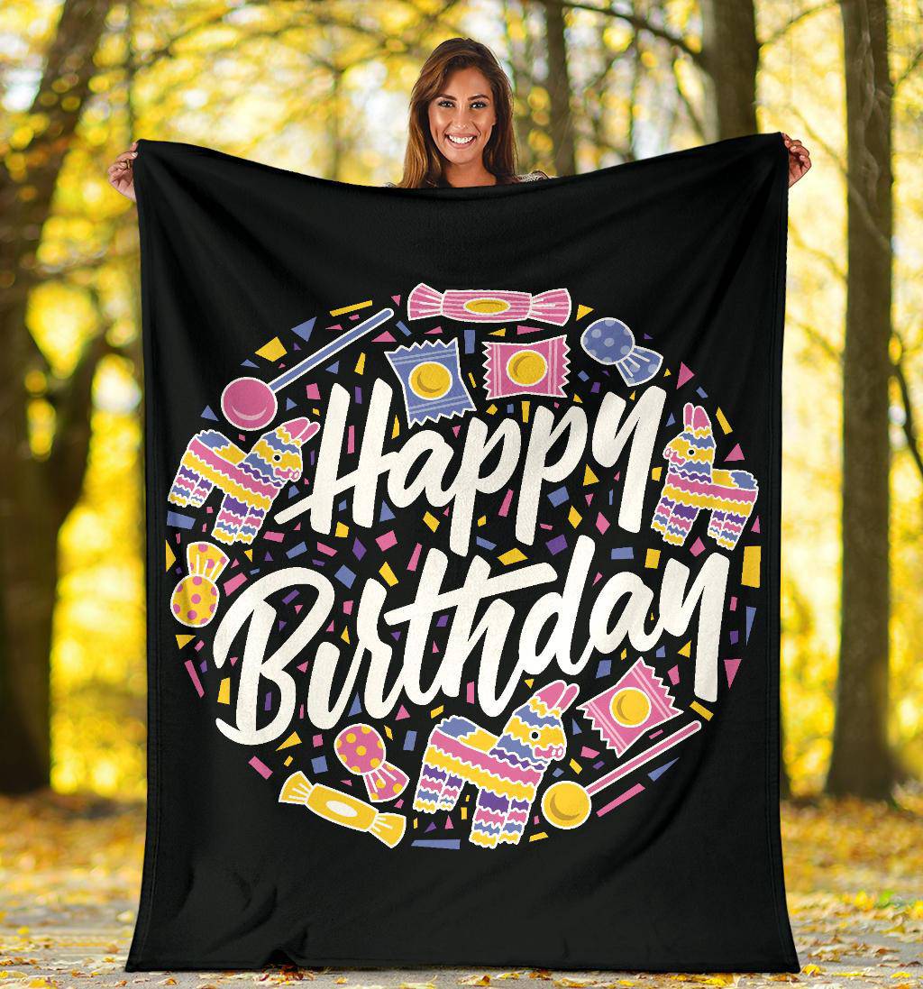 Happy Birthday Greeting Candies Circle Premium Blanket - Top Content | POD Collection | Free Shipping