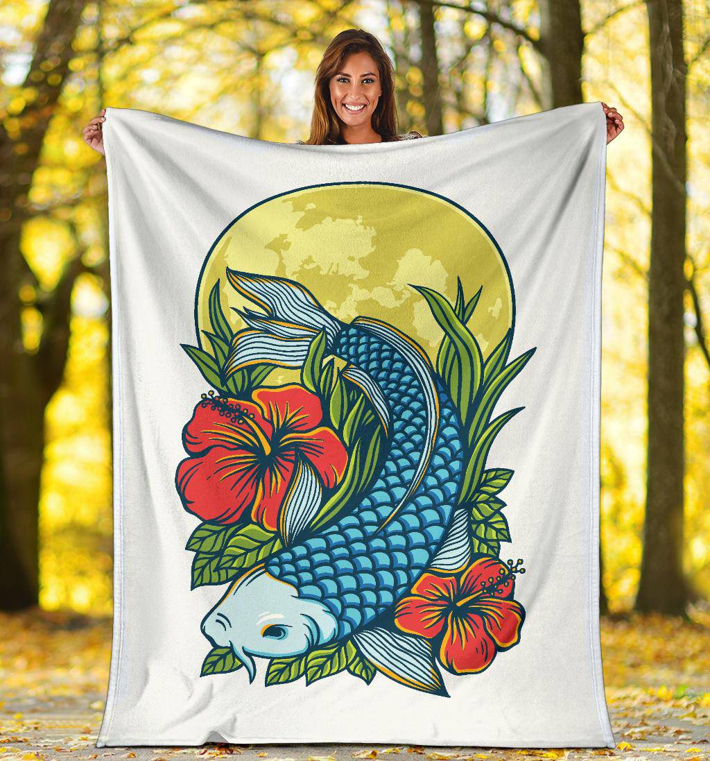 Koi Fish Moon Artwork Beautiful Illustration Premium Blanket - Top Content | POD Collection | Free Shipping