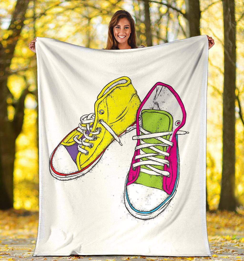 Colourful Pair Of Sneakers Cartoon Illustration Premium Blanket - Top Content | POD Collection | Free Shipping