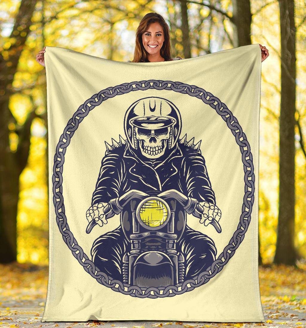 Cool Skeleton Motorcycle Rider Skull Style Cartoon Premium Blanket - Top Content | POD Collection | Free Shipping