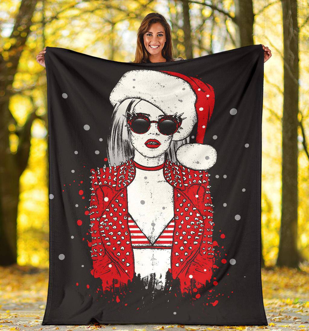 Sexy Rock Style Girl with Santa Claus Hat Premium Blanket - Top Content | POD Collection | Free Shipping