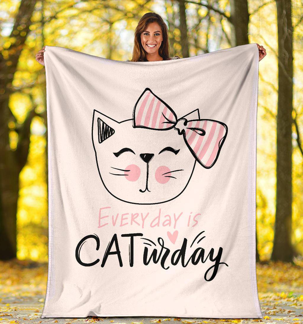 Cute Cat Drawing Quote Premium Blanket, Everyday Is Caturday - Top Content | POD Collection | Free Shipping