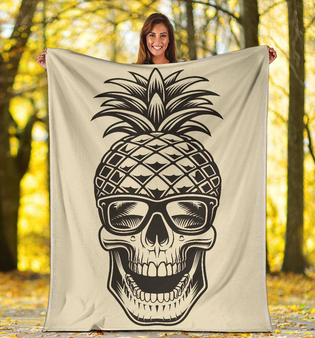 Premium Blanket Pineapple Skull Cool Illustration Cartoon - Top Content | POD Collection | Free Shipping