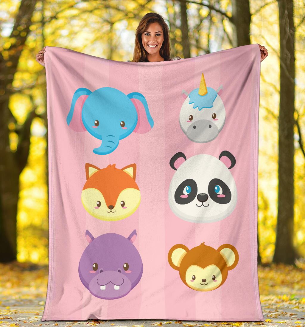 Animal Faces Pink Blanket