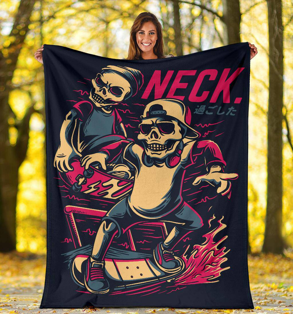 Premium Blanket Neck Skull Skater Cartoon - Top Content | POD Collection | Free Shipping