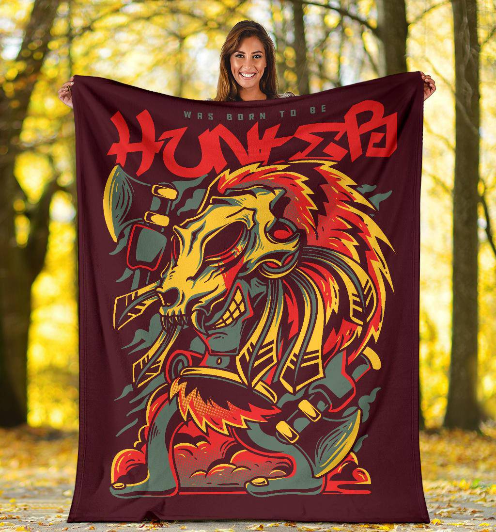 Premium Blanket Cartoon Was Born To Be Hunter - Top Content | POD Collection | Free Shipping