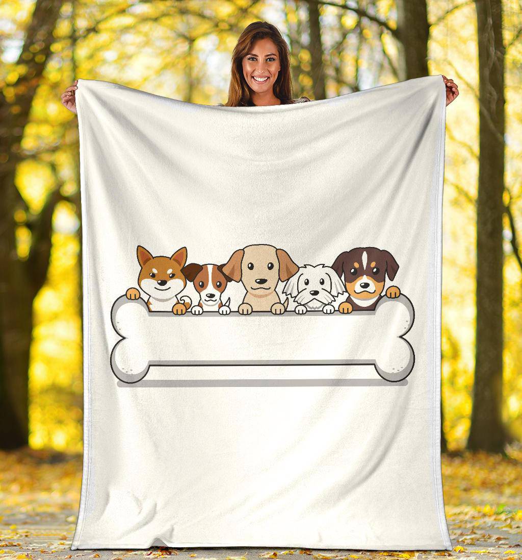 Premium Blanket Cute Dog Friends Bone Cartoon Illustration - Top Content | POD Collection | Free Shipping