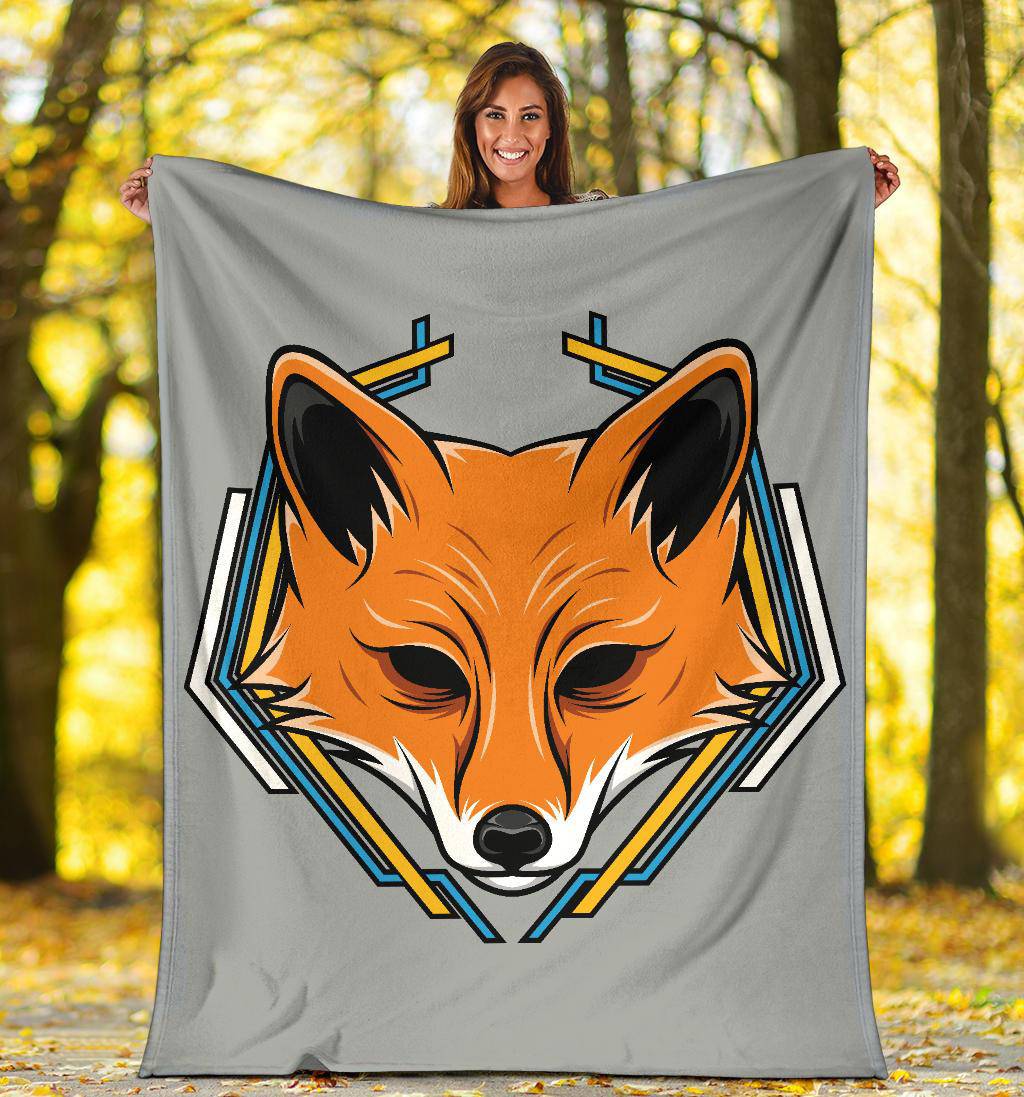 Geometric Fox Head Cartoon Premium Blanket - Top Content | POD Collection | Free Shipping