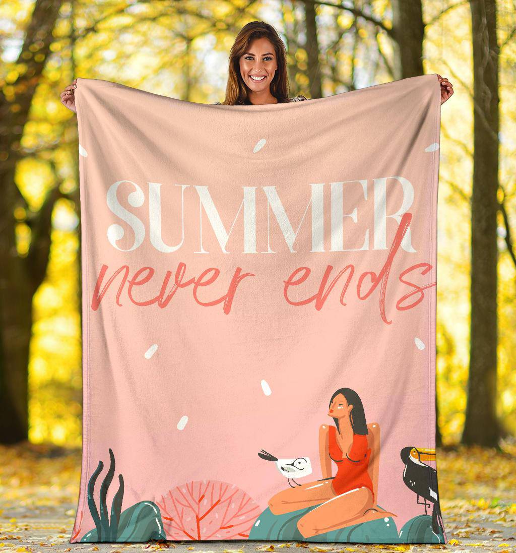 Hand Drawn Premium Blanket, Summer Never Ends - Top Content | POD Collection | Free Shipping