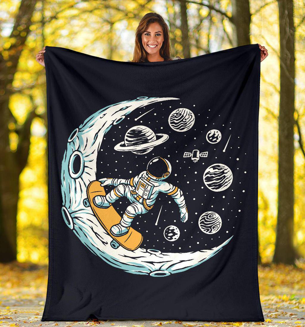 Premium Blanket Moon Skate Boarding Astronaut Cool Cartoon - Top Content | POD Collection | Free Shipping