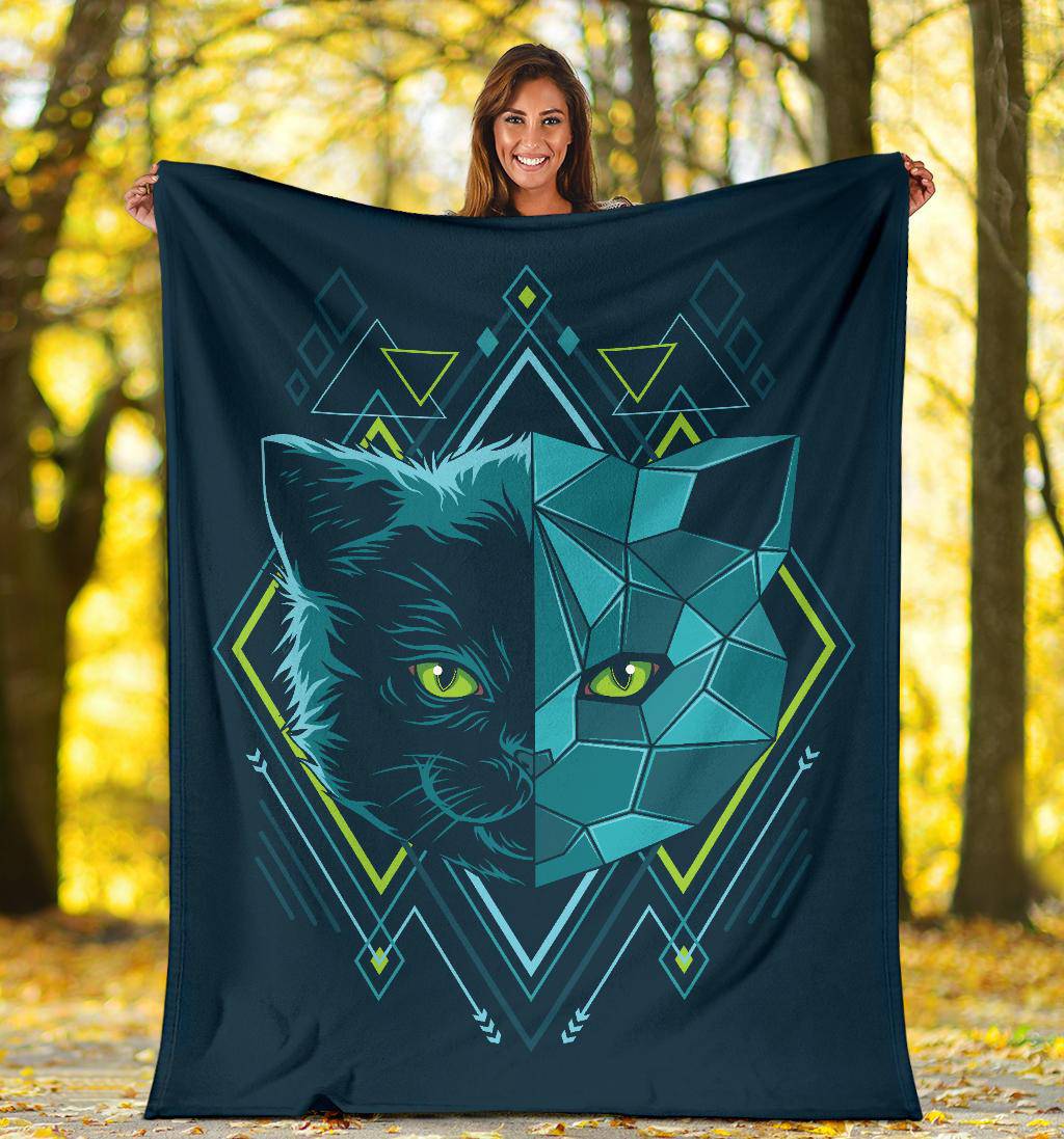 Blue Kitten Head Geometry Premium Blanket - Top Content | POD Collection | Free Shipping