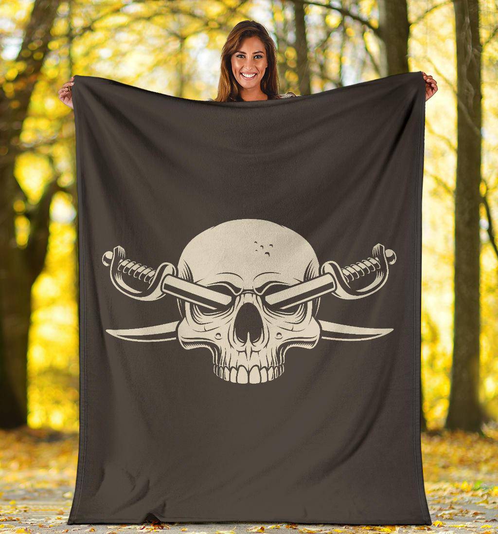 Skull Pirate Cartoon Illustration With Crossed Saber Swords Premium Blanket - Top Content | POD Collection | Free Shipping