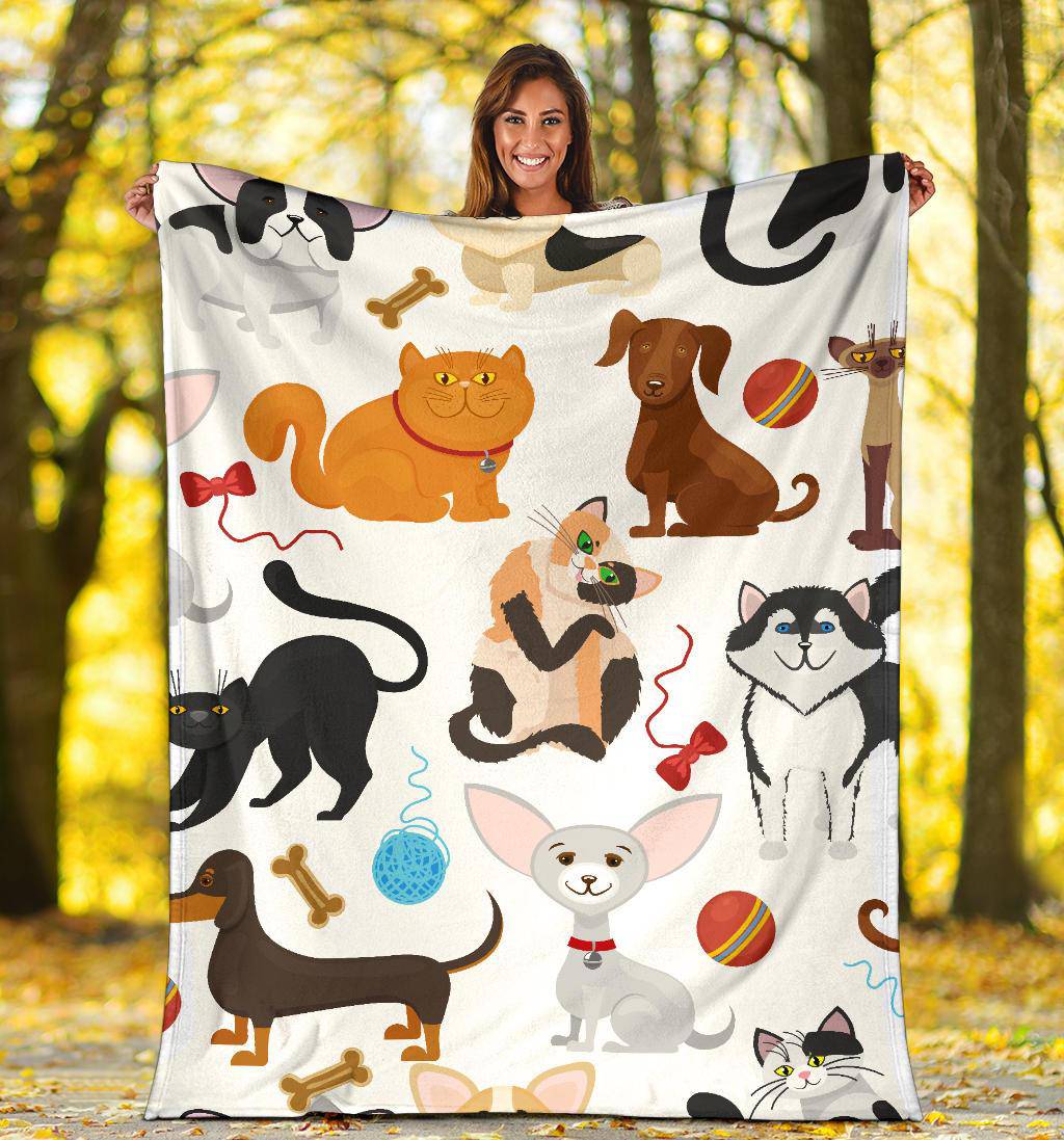 Seamless Pet Background Premium Blanket, Cute Lovely Cats And Dogs Cartoon Style - Top Content | POD Collection | Free Shipping