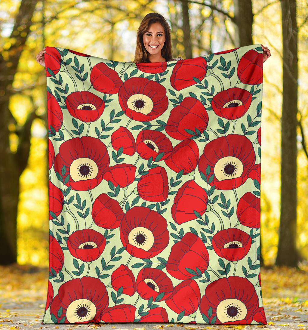 Beautiful Poppie Flowers Plants Premium Blanket - Top Content | POD Collection | Free Shipping