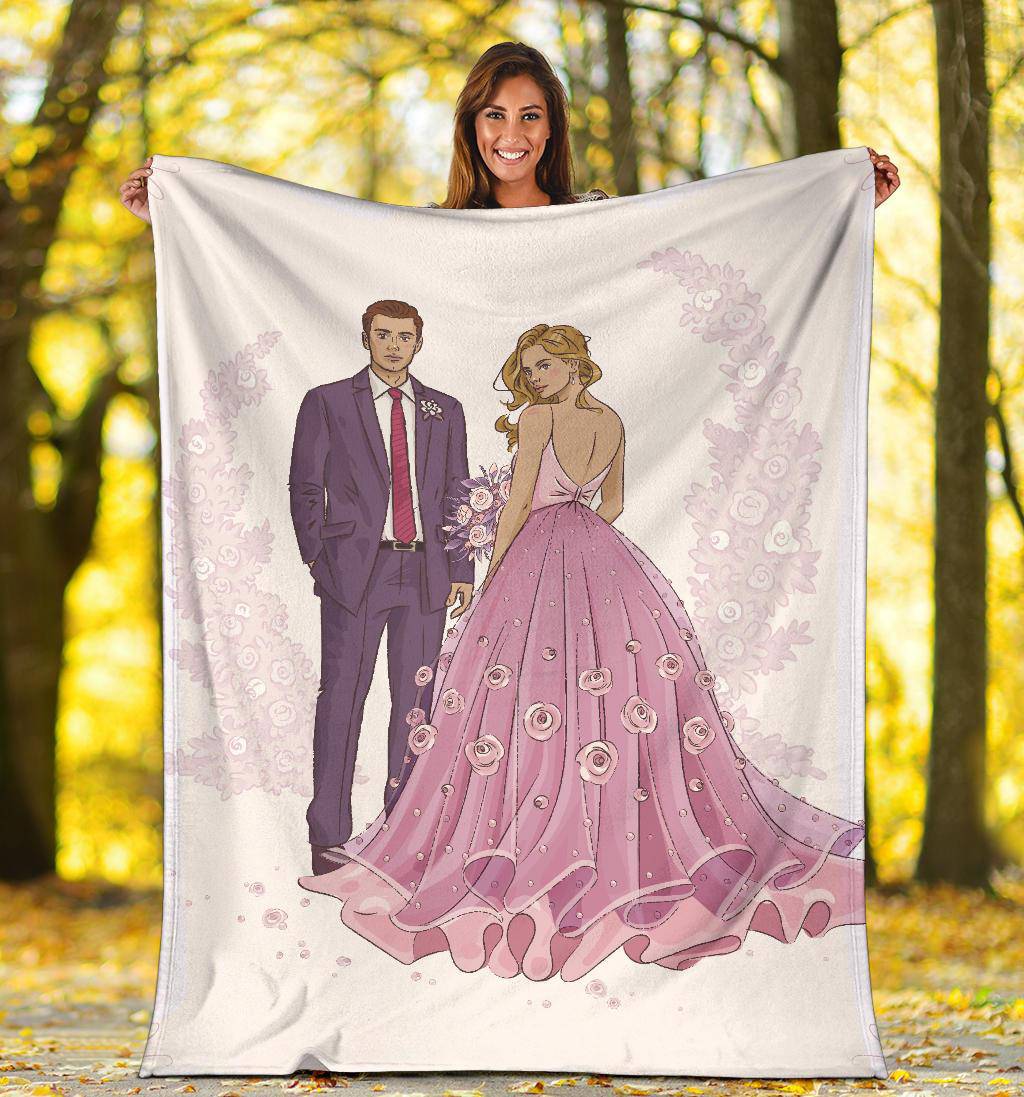 Hand Drawn Couple on a Wedding Day, Beautiful Wedding Gift Premium Blanket - Top Content | POD Collection | Free Shipping