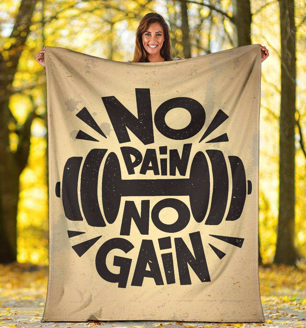 Premium Blanket Gym Quote No Pain No Gain - Top Content | POD Collection | Free Shipping