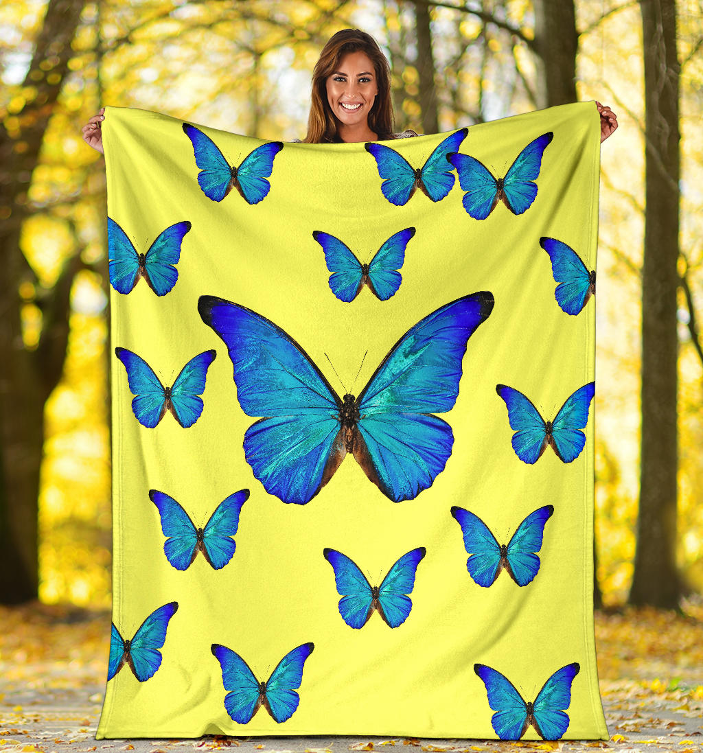 yellow with blue butterflies blanket - Top Content | POD Collection | Free Shipping